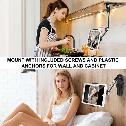 Miniatura 2 de AboveTEK Soporte de pared para iPad, 3 en 1 Highflex 360° Montura bajo gabinete para iPads para la cocina, Soporte de techo para tableta debajo