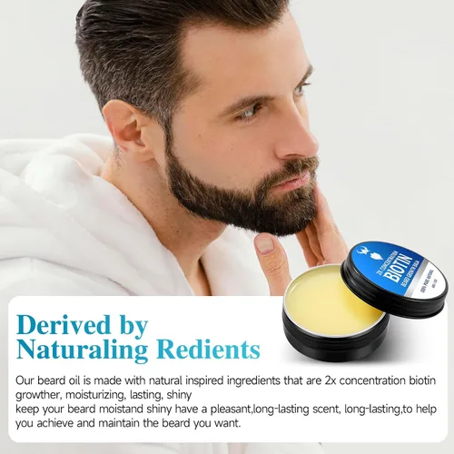 Miniatura 5 de Bálsamo para barba con biotina para hombres y cera acondicionadora para barba - Hecho con aceite de ricino, ingredientes naturales y orgánicos