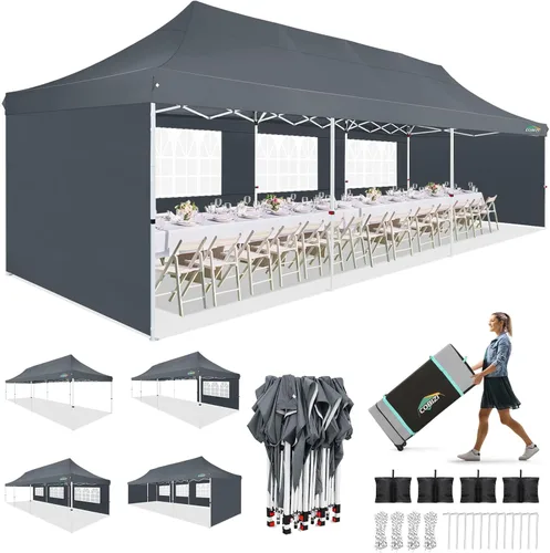 Miniatura 20 de COBIZI Tienda de campaña desplegable de 10 x 20 pies con 6 paredes laterales extraíbles, toldo comercial fácil de instalar, impermeable y gazebo