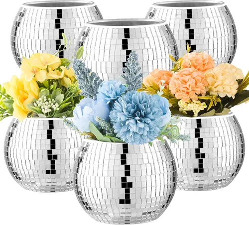 Miniatura 9 de 6 piezas de jarrón de bola de discoteca para centros de mesa, decoración de bola de discoteca, florero con espejo plateado para bodas, cumpleaños