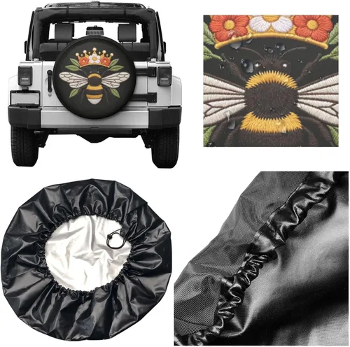 Miniatura 4 de Bee Crown Flowers Embroidery Spare Tire Cover Wheel Protectors Dust-Proof Wheel Tire Cover Fit Trailer, Rv, Sand Many Vehicle 14inch