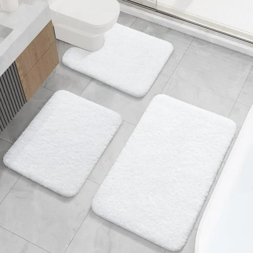 Miniatura 8 de LOCHAS Juego de alfombras de baño de 3 piezas, juego de alfombras de baño largas de microfibra antideslizantes, lavables, juego de alfombras de Gris