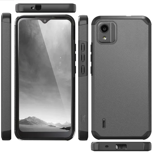 Miniatura 6 de TJS Funda compatible con Nokia C110 N156DL, con protector de pantalla de vidrio templado de doble capa, soporte magnético híbrido a prueba de Gris