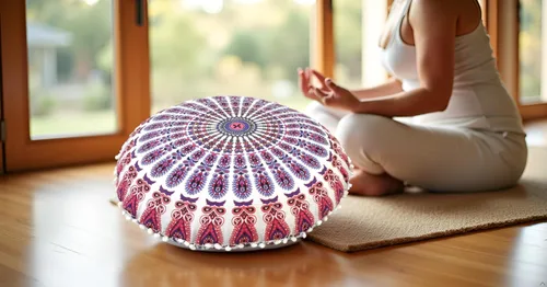 Miniatura 6 de CRAFT KALA 32" Funda de cojín redonda grande para piso bohemia, funda de puf bohemio mandala, funda de almohada para meditación, cojines para Nuevo