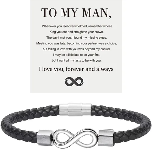 Miniatura 8 de Pulsera de cuero con texto en inglés "To My Man", regalo para marido de parte de WifeI Love You Forever and Always Pulseras para novio, aniversario