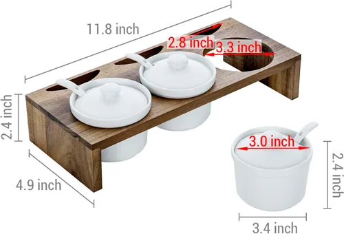 Miniatura 5 de MyGift Juego de Servir de Condimentos de 10 Piezas Incluye Bandeja de Presentación Elevada de Madera Sólida de Acacia Premium y 3 Cuencos