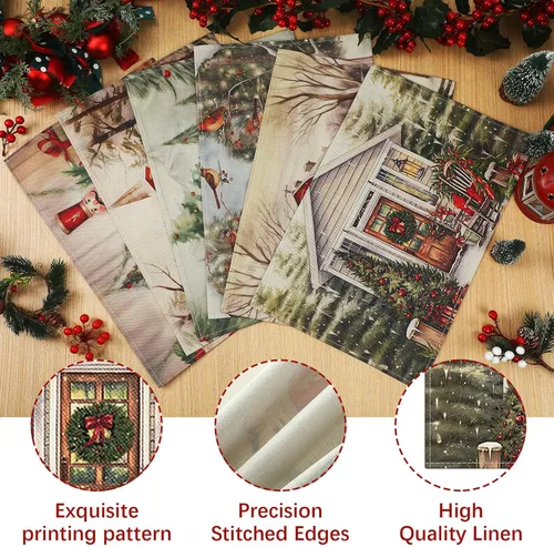 Miniatura 3 de Hushee - Juego de 6 manteles individuales de Navidad, 30 x 45 cm, manteles individuales lavables para mesa de comedor, manteles navideños