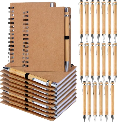 Miniatura 7 de Engrowtic Juego de 50 cuadernos con bolígrafo, regalos de agradecimiento a granel, cuadernos de bolsillo de papel kraft en espiral, diario forrado