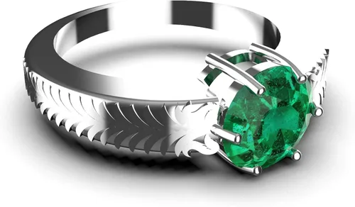 Miniatura 2 de Anillo de compromiso redondo de esmeralda natural, anillo solitario de esmeralda redonda anillo de esmeralda de oro de 14 quilates