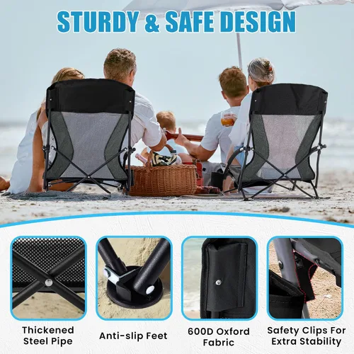 Miniatura 5 de Lamberia Silla de playa plegable para adultos, paquete de 2, sillas de playa bajas portátiles con capacidad de 300 libras, silla de camping ligera