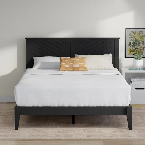 Miniatura 12 de ComfIQ Cama de plataforma de madera maciza con listones de madera, marco duradero, no requiere somier, amplio almacenamiento debajo de la cama, Pino