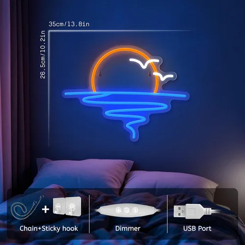 Miniatura 2 de Señal de neón de puesta de sol y amanecer para decoración de pared, señal de luz de neón LED regulable para playa, dormitorio, sala de estar, boda