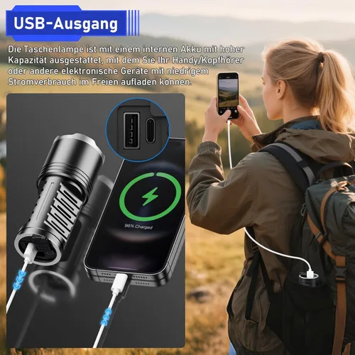 Miniatura 6 de JAY-PARK Linternas LED de alto lúmenes 100000, batería recargable integrada de 10800 mAh y pantalla de alimentación LCD, 5 modos de iluminación