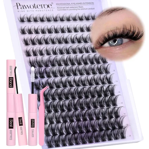 Miniatura 10 de Pawotence Kira - Extensiones de pestañas en racimo Wispy de 0.394-0.709 in, extensiones de pestañas individuales suaves y cómodas con banda fina
