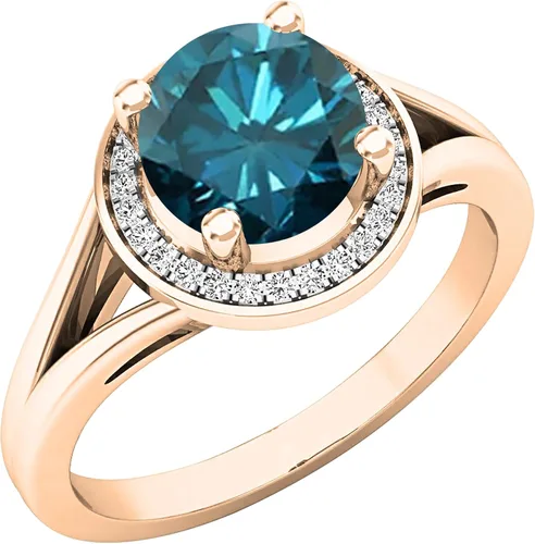 Miniatura 244 de Dazzlingrock Collection Anillo de compromiso redondo de 0.276 in con halo de diamante blanco y vástago dividido para ella en oro macizo de 14