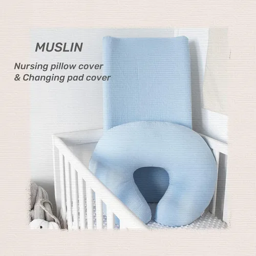 Miniatura 5 de Owlowla Funda de almohada de muselina para lactancia, funda de algodón suave para almohada de lactancia materna para bebé niño y niña (azul bebé)