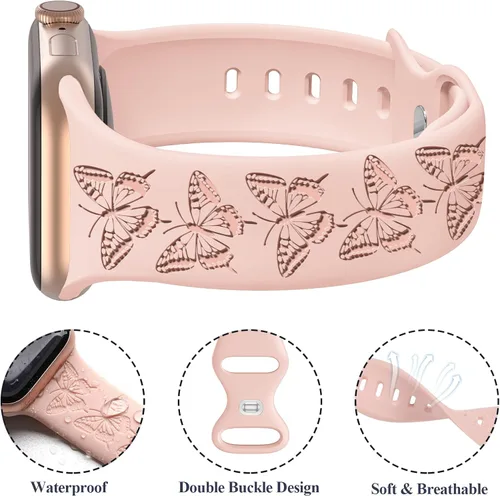 Miniatura 3 de 4 PAQUETE Bandas de silicona grabadas compatibles con correa de Apple Watch de 40 mm, 38 mm, 41 mm, 42 mm, 44 mm, 45 mm, 46 mm, 49 mm, correa