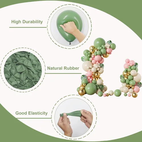 Miniatura 3 de Kit de arco de globos rosa y verde, 144 unidades, guirnalda de globos de color rosa pastel, verde salvia, blanco, arena y oro, para niñas, bosque
