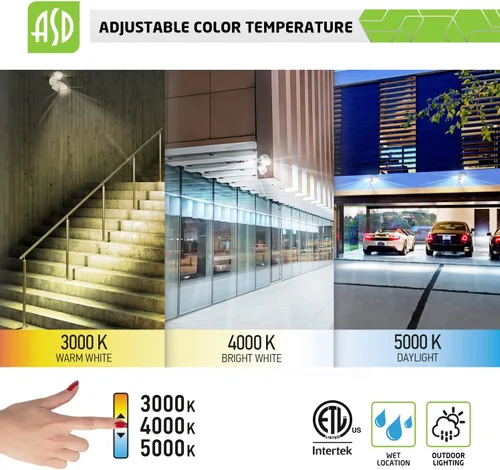 Miniatura 6 de ASD Luz LED de seguridad para exteriores de 25 W, 2500 lm, luz de inundación con sensor de movimiento, 3000 K/4000 K/5000 K, IP65 impermeable