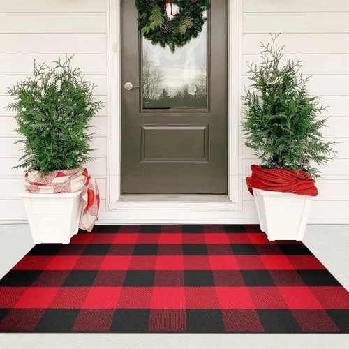 Miniatura 26 de KIMODE Alfombras para puerta delantera de 24"x35", alfombra reversible lavable para decorar el porche de una casa de campo, alfombras a rayas por