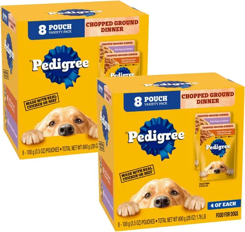 Miniatura 17 de Pedigree Cena húmeda molida y picada para perros adultos, variedad de queso, (18) bolsas de 3.5 oz