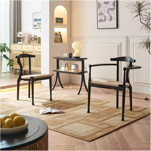 Miniatura 3 de sillas de comedor Cuerda de cáñamo Silla de comedor Hogar Moderno Simple Hotel Restaurante Respaldo de madera maciza Apoyabrazos Negro Fresno Cocina