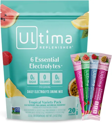 Miniatura 20 de Ultima Replenisher TeaFresher Mezcla de electrolitos diarios en polvo y té instantáneo, sin azúcar, paquete variado, 16 paquetes de barras