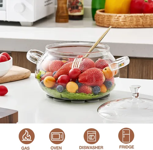 Miniatura 4 de Olla de vidrio de borosilicato, cacerola de 2.5 cuartos con tapa, apta para microondas, estufa y lavavajillas