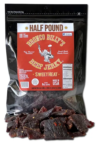 Miniatura 14 de Bolsa resellable de media libra de carne de res con sabor a bourbon Bronco Billy's Beef Jerky