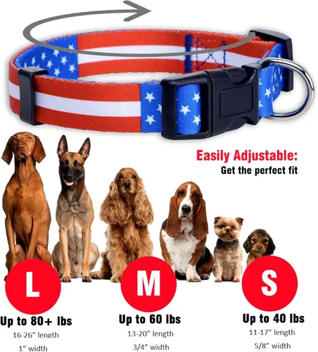 Miniatura 3 de Native Pup Collar de perro con bandera estadounidense, rojo, blanco y azul, collares patrióticos para el 4 de julio, Estados Unidos, para perros