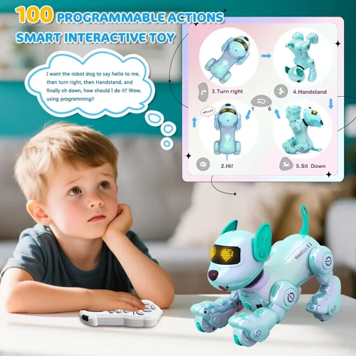 Miniatura 4 de VATOS Nuevo Robot Perro Inteligente con Control Remoto para Niños, 17 Funciones Interactivas Divertidas Inteligente Programable Cachorro Robótico