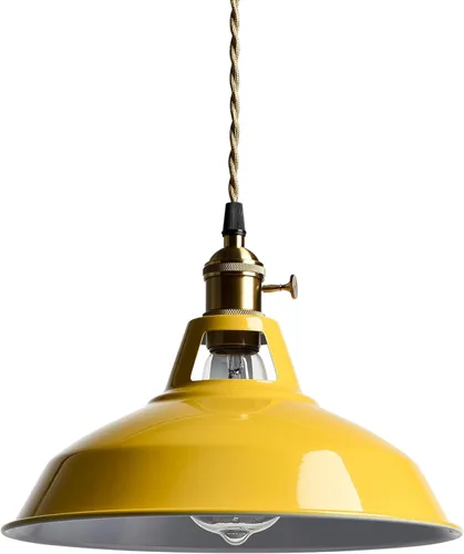 Miniatura 8 de CLAXY Luces Colgantes Industriales Blancas de Metal Estilo Granero con Interruptor E26, Lámpara de Techo Colgante para Cocina, Loft, Bar, Vestíbulo