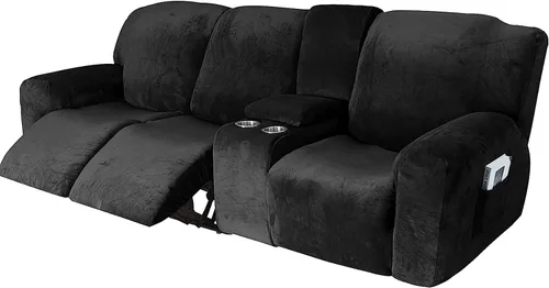 Miniatura 14 de Aedlcal Fundas para sofá reclinable, 10 piezas, fundas de sofá reclinable de felpa de terciopelo con consola central, con bolsillo lateral