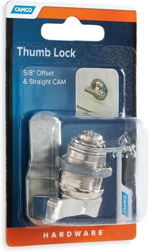 Miniatura 7 de Camco Candado de leva compensada Presenta un estilo de candado de fácil giro operado con el pulgar, incluye una compensación de 5/8 pulgadas y un