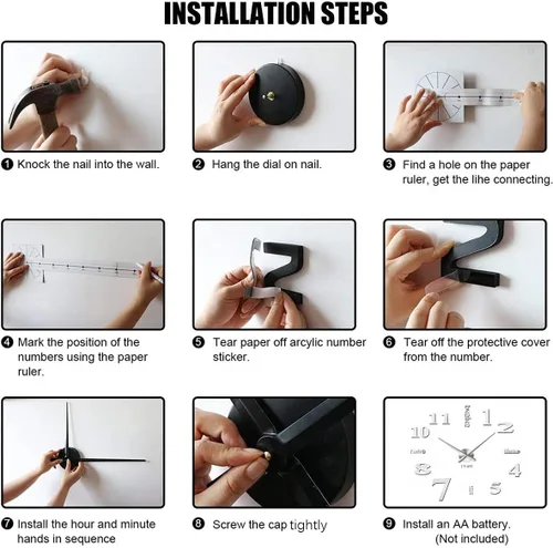 Miniatura 6 de Relojes de pared grandes 3D DIY para decoración de sala de estar, calcomanías de reloj de pared, sin marco, superficie de espejo, calcomanía