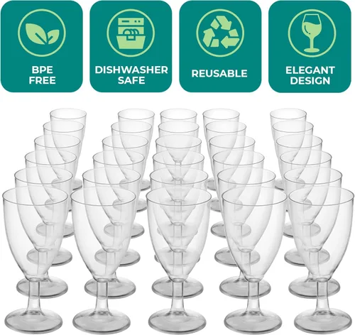 Miniatura 4 de JoyServe Copas de vino de plástico desechables, 7 onzas, copas de vino de plástico transparente sin BPA con tallo, vasos de fiesta reutilizables