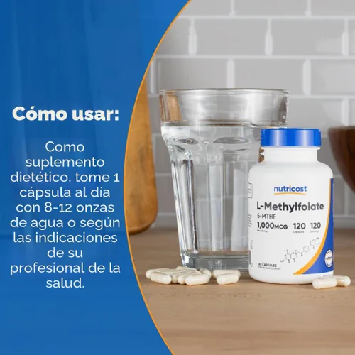 Miniatura 7 de Nutricost Methylfolato 1000 mcg, 120 cápsulas vegetarianas - Sin gluten, sin OMG