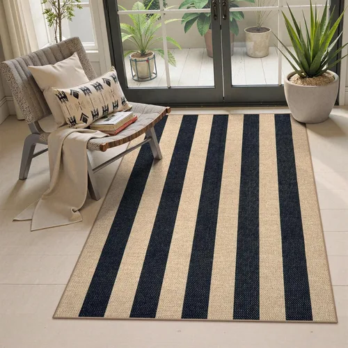 Lahome Alfombra de yute a rayas fácil para patio al aire libre, alfombras lavables de 3 x 5 pies para entrada, porche, casa de campo, alfombra