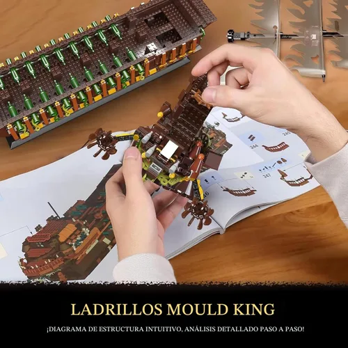 Miniatura 5 de Mould King Kits de Bloques de Construcción de Modelo de Barco Pirata Grande, Bloque de Construcción de Barco Pirata Holandés MOC para Construir