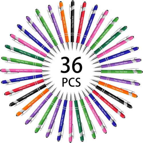 Miniatura 128 de Hasta 500 bolígrafos personalizados a granel, bolígrafo grabado personalizado con punta de lápiz capacitivo, carcasa multicolor retráctil, bolígrafo