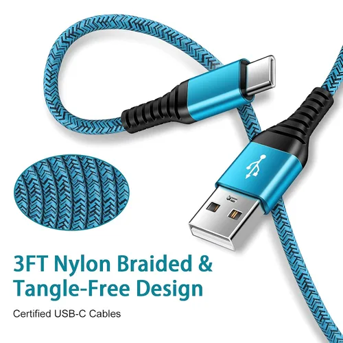 Miniatura 2 de Cable de carga tipo C, paquete de 3 cables de carga rápida de 3 pies para Samsung Galaxy A17 A16 A36 S25 Ultra S23 S21 A12 A50 Z Flip 7 FE 7 6 5 4 3