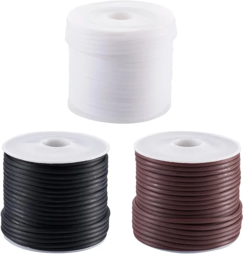 FASHEWELRY 3 rollos de cables de goma huecos para tejer, cable de peluquero de 0.079 pulgadas (0.079 in), cables de silicona para tejer puntada,