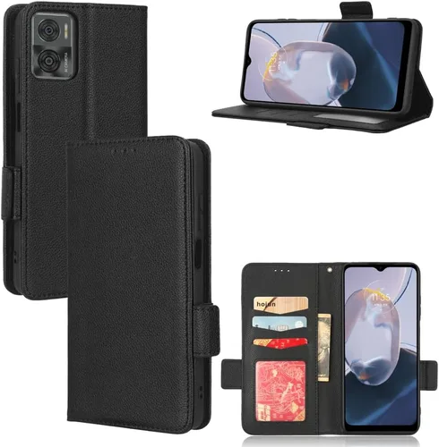 Funda de piel sintética compatible con Motorola Moto E22 4G, funda de piel sintética compatible con Motorola Moto E22i 4G, color negro