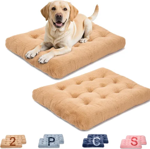 Miniatura 17 de Paquete de 2 camas lavables para perros, camas de lujo de felpa para perros con antideslizante, cómoda colchoneta para dormir para perros grandes