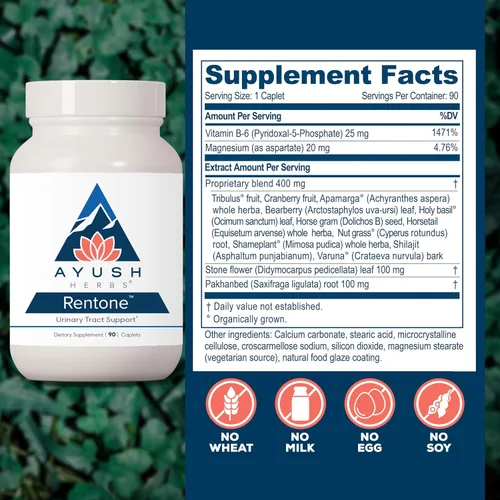 Miniatura 3 de Ayush Herbs Rentone, suplemento ayurvédico para el tracto urinario y el riñón, mezcla de hierbas y minerales totalmente naturales con arándano