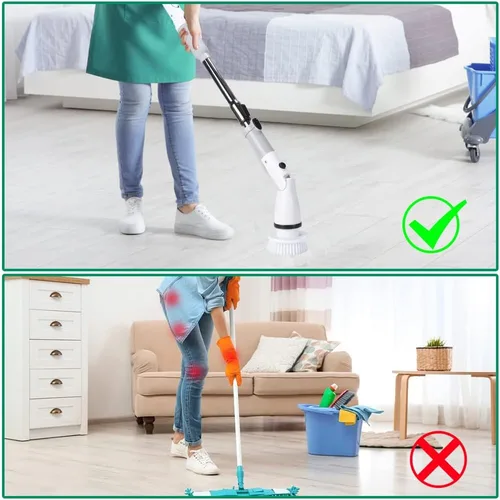 Miniatura 7 de Cepillo de limpieza eléctrico giratorio inalámbrico con mango largo desmontable ajustable y 4 cabezales de cepillo reemplazables, suministros