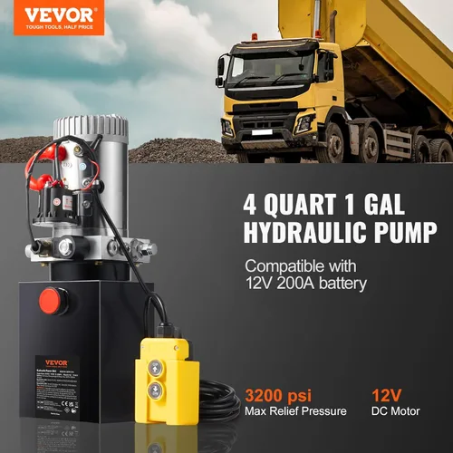 Miniatura 2 de VEVOR Bomba hidráulica, unidad de potencia hidráulica de 4 cuartos, bomba de remolque de descarga de acción única, tasa de flujo de 0.91 GPM
