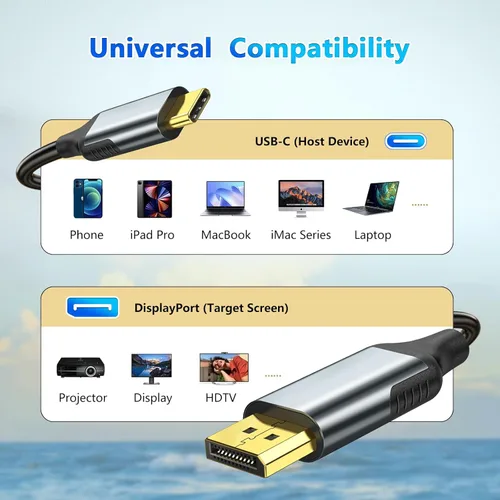 Miniatura 3 de Cable USB-C a DisplayPort de 6 pies, 4K a 144 Hz y 2K a 240 Hz, cable tipo C a DP de transferencia de datos de 10 Gbps