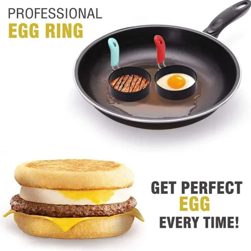 Miniatura 4 de Paquete de 4 anillos de huevo, herramienta de acero inoxidable antiadherentes para freír huevos con asas plegables y cepillo de aceite para cocinar