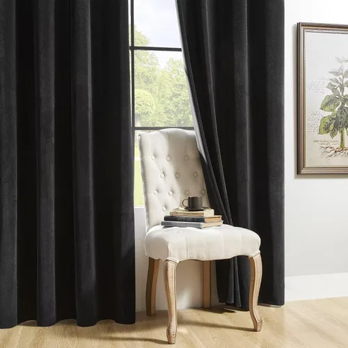 Miniatura 7 de Joydeco Cortinas de terciopelo negro de 63 pulgadas de largo, 2 paneles, cortinas opacas de lujo con bolsillo para barra, cortinas de ventana
